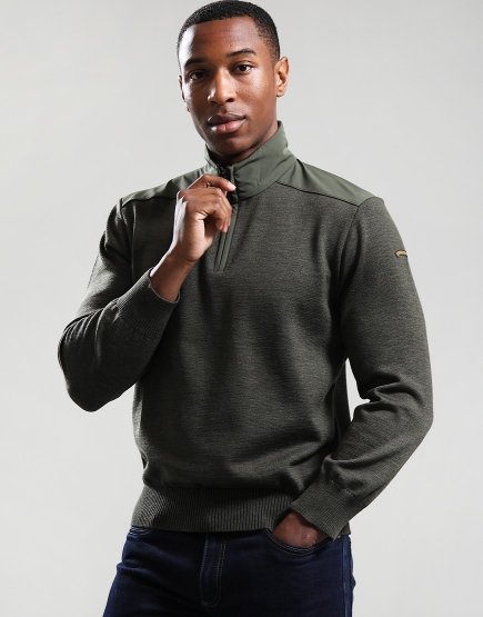 Paul & Shark Typhoon® Platinum Soft Cool Touch Half Zip Knit Khaki