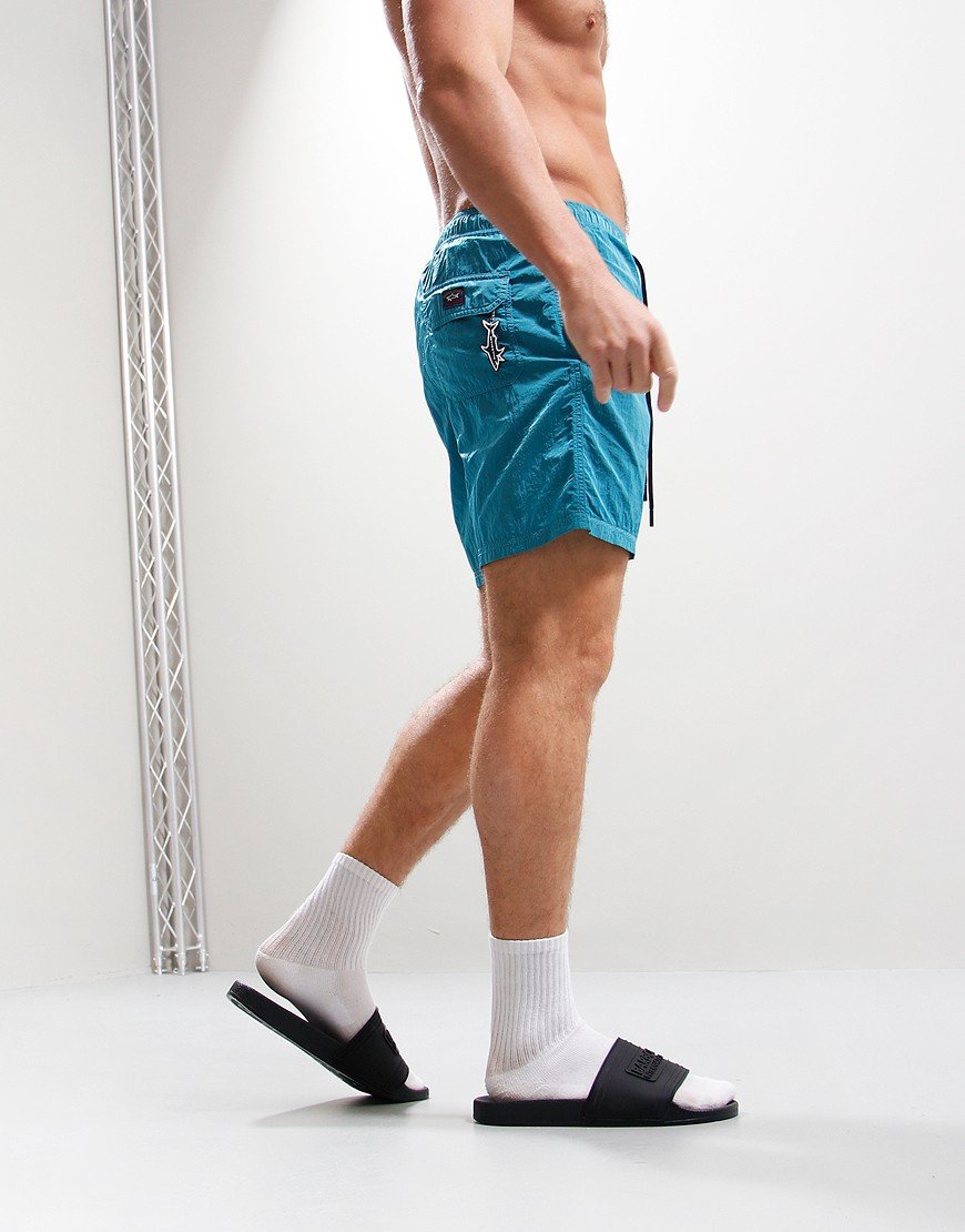 Paul & Shark Logo Patch Swim Shorts Turquoise