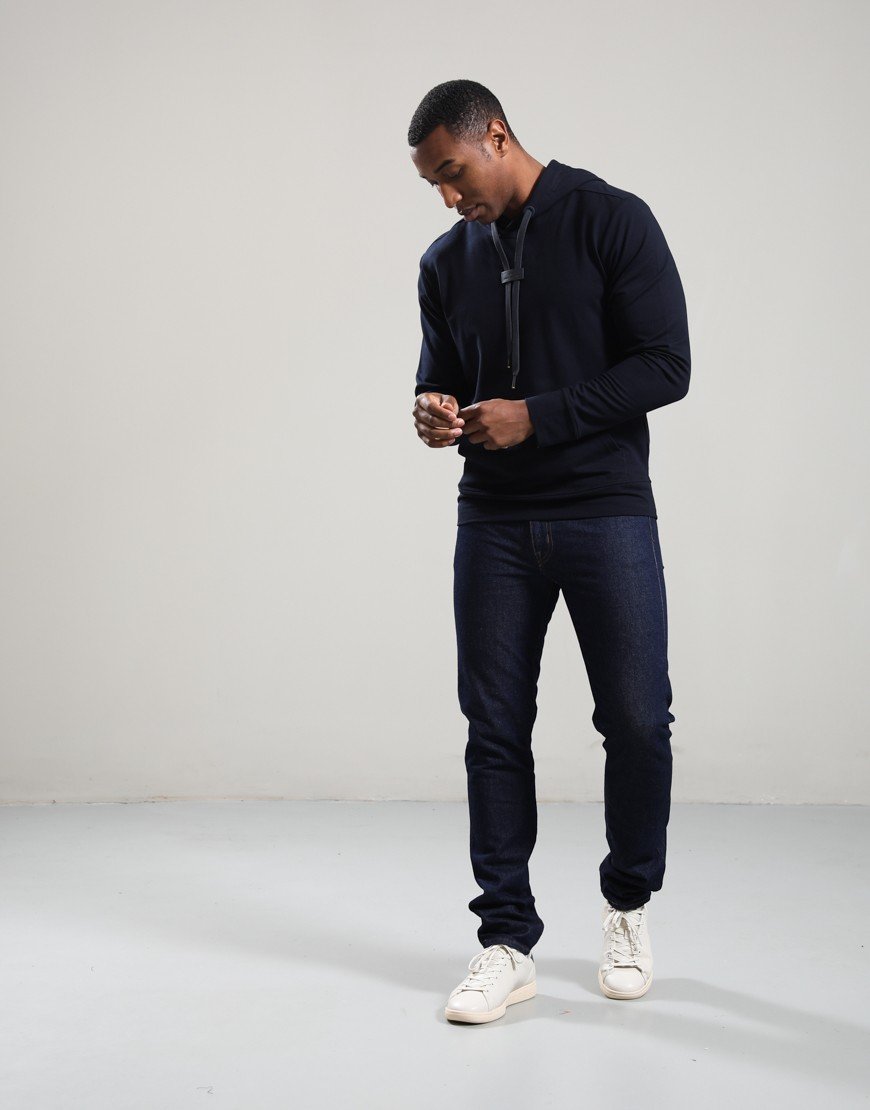Paul & Shark Xsoft Hoodie Fleece Leather Logo Navy