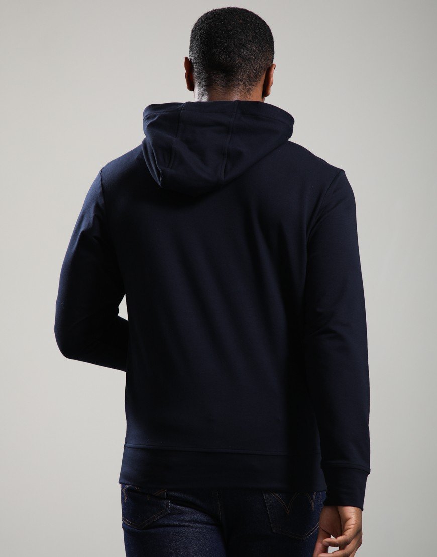 Paul & Shark Xsoft Hoodie Fleece Leather Logo Navy