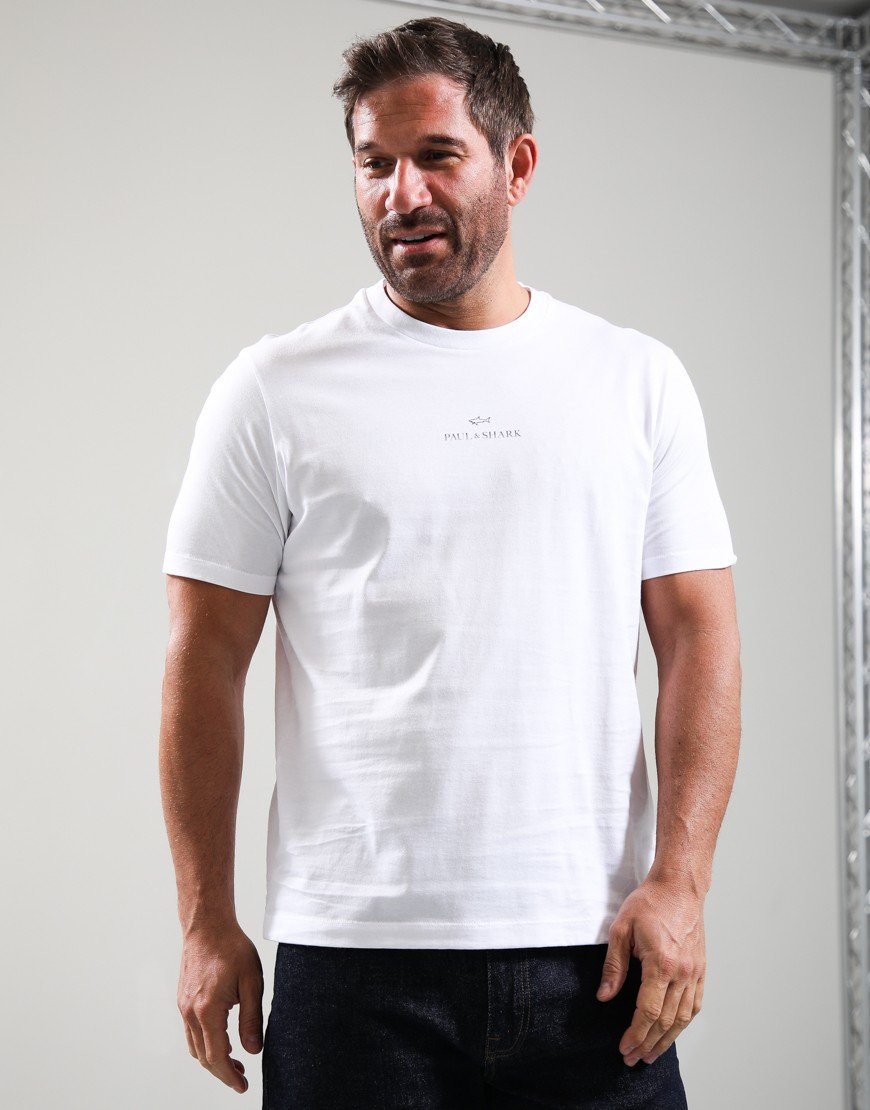 Paul & Shark Lightweight Cotton Jersey Printed Large Logo T-Shirt White