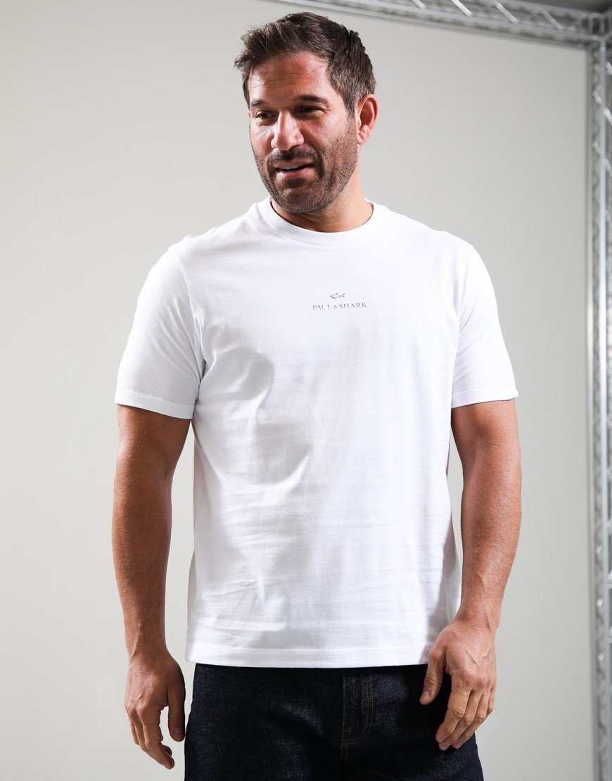 Paul & Shark Lightweight Cotton Jersey Printed Small Centre Logo T-Shirt White
