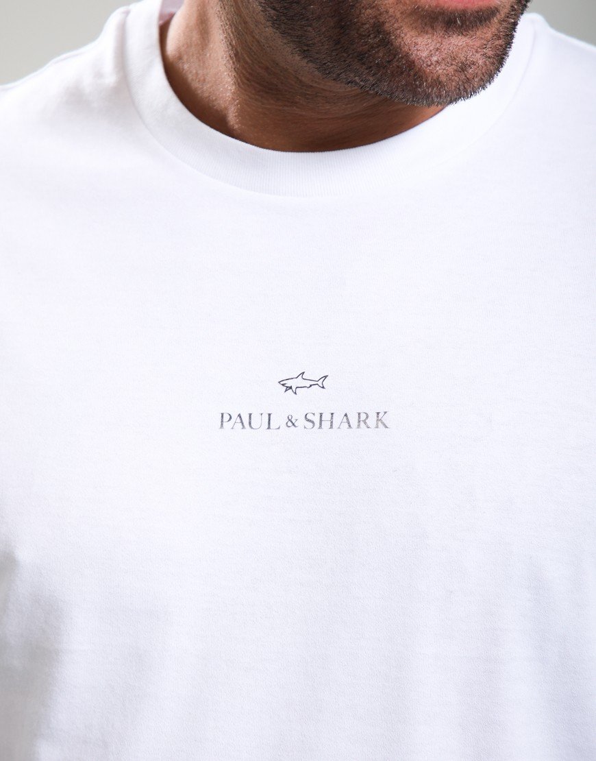Paul & Shark Lightweight Cotton Jersey Printed Large Logo T-Shirt White