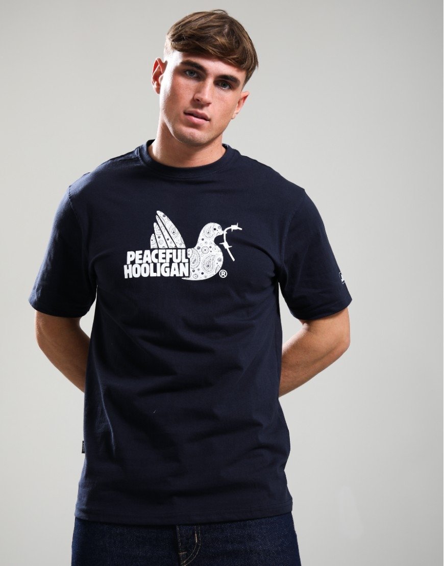 Peaceful Hooligan Paisley Dove T-Shirt Navy