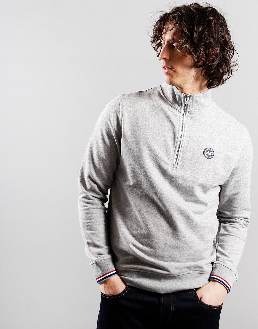 Peaceful Hooligan Tri Funnel Quarter Zip Sweat Marl Grey