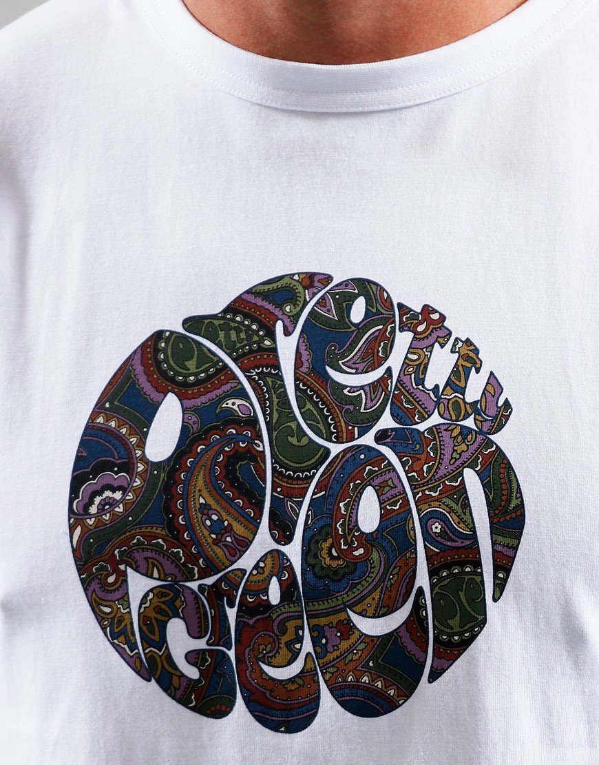 Pretty Green 15Th Anniversary Paisley Logo T-Shirt White