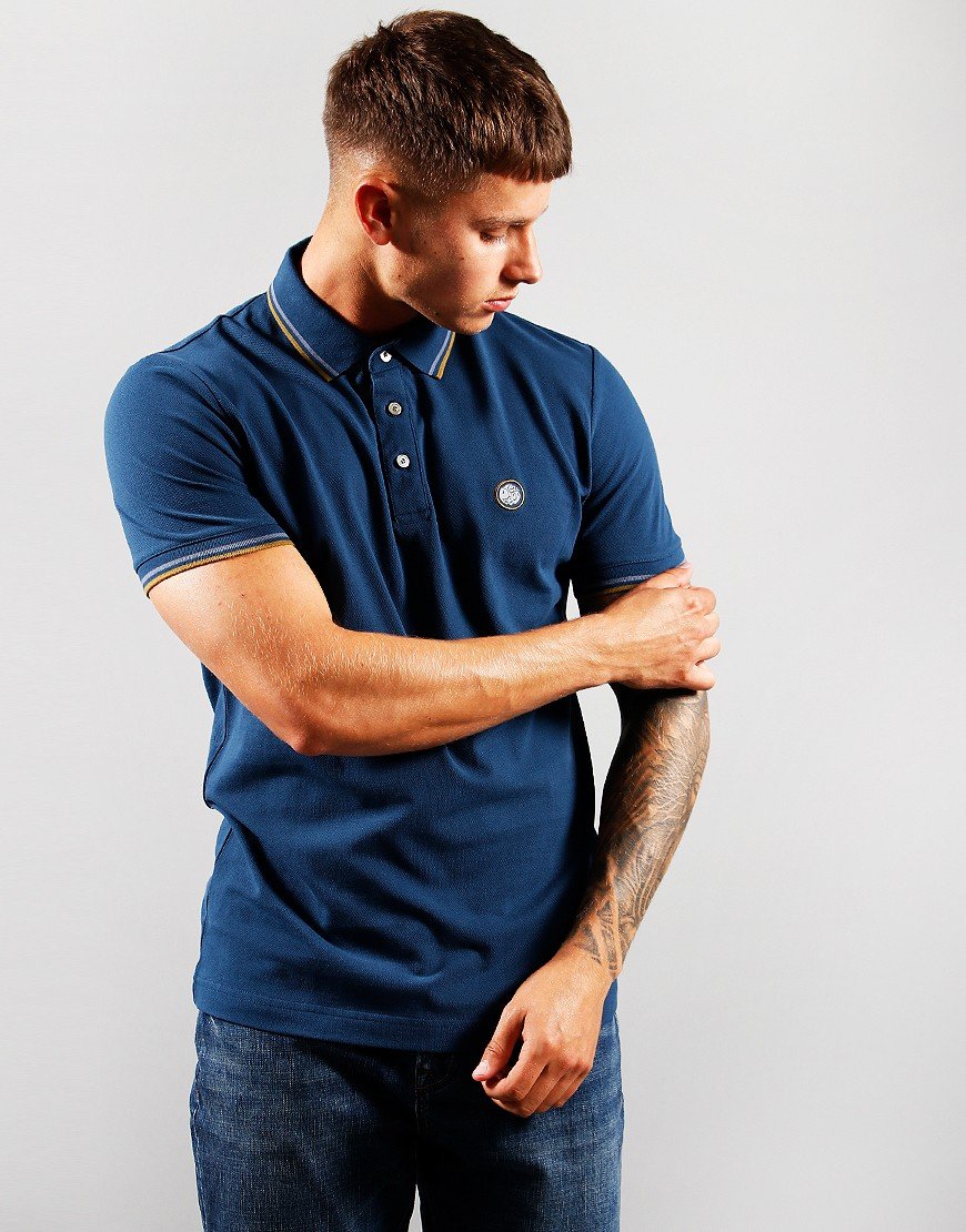 Pretty Green Alloway Paisley Placket Polo Shirt Blue