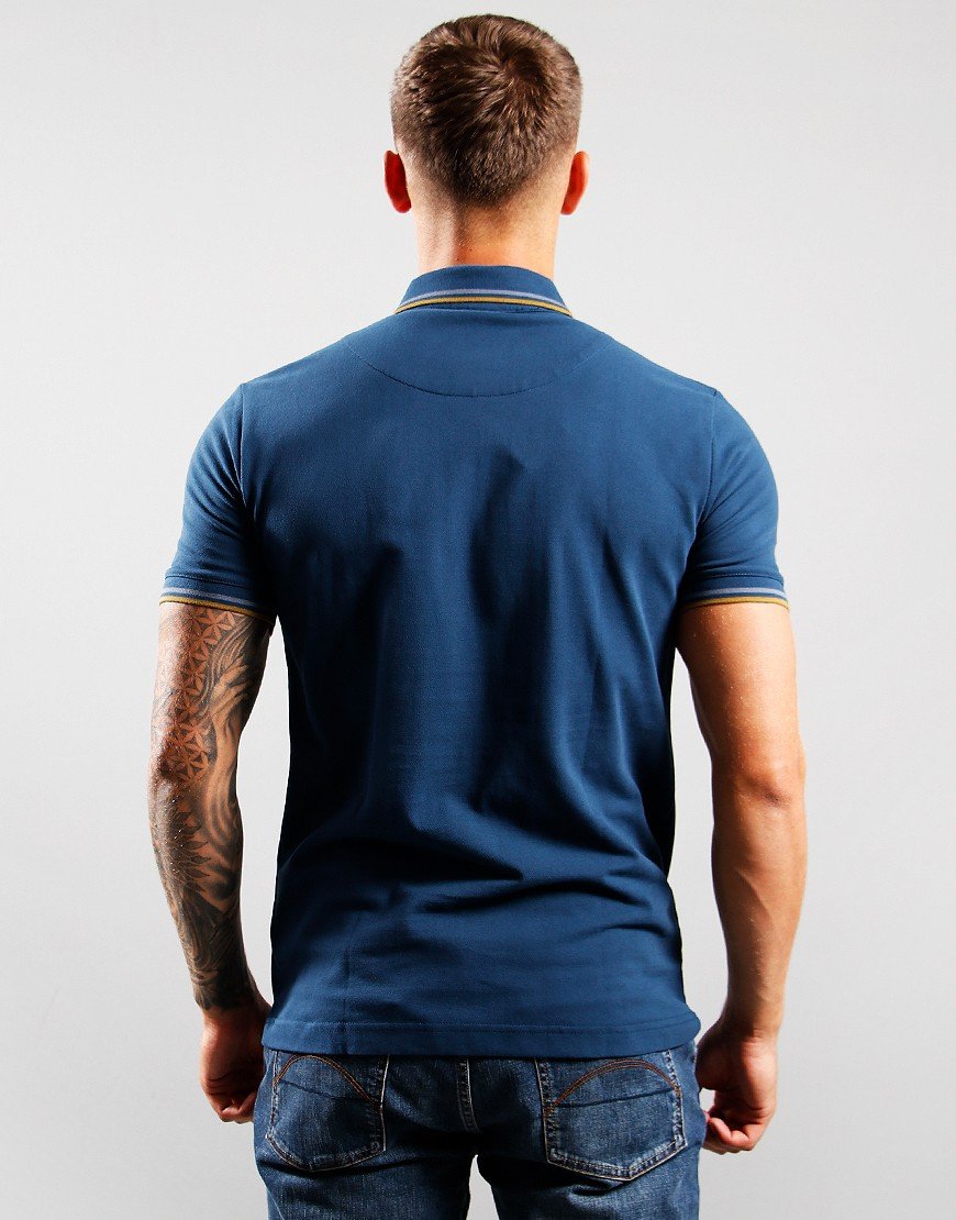 Pretty Green Alloway Paisley Placket Polo Shirt Blue