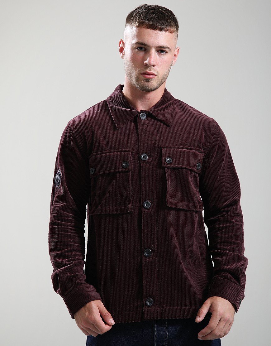 Pretty Green Dalmorton Cord Overshirt Burgundy