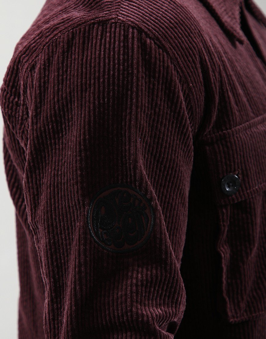 Pretty Green Dalmorton Cord Overshirt Burgundy