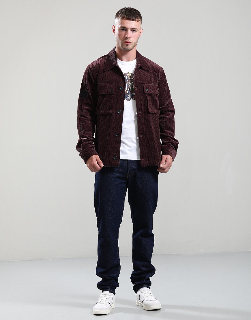 Pretty Green Dalmorton Cord Overshirt Burgundy