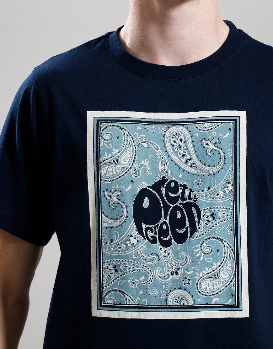 Mens Blue And Green Graphic Tee Pretty Green Eclipse Paisley