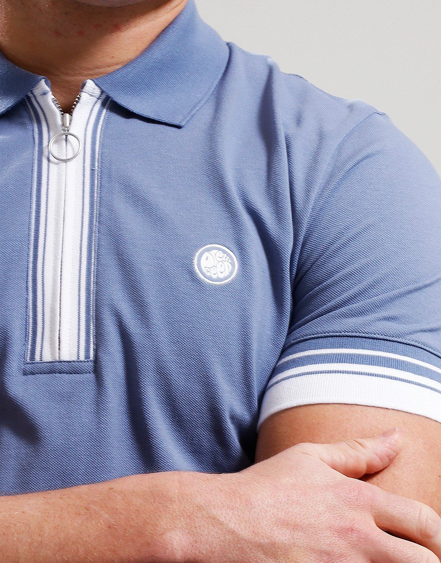 Pretty Green Finham Zip Neck Polo Shirt Blue