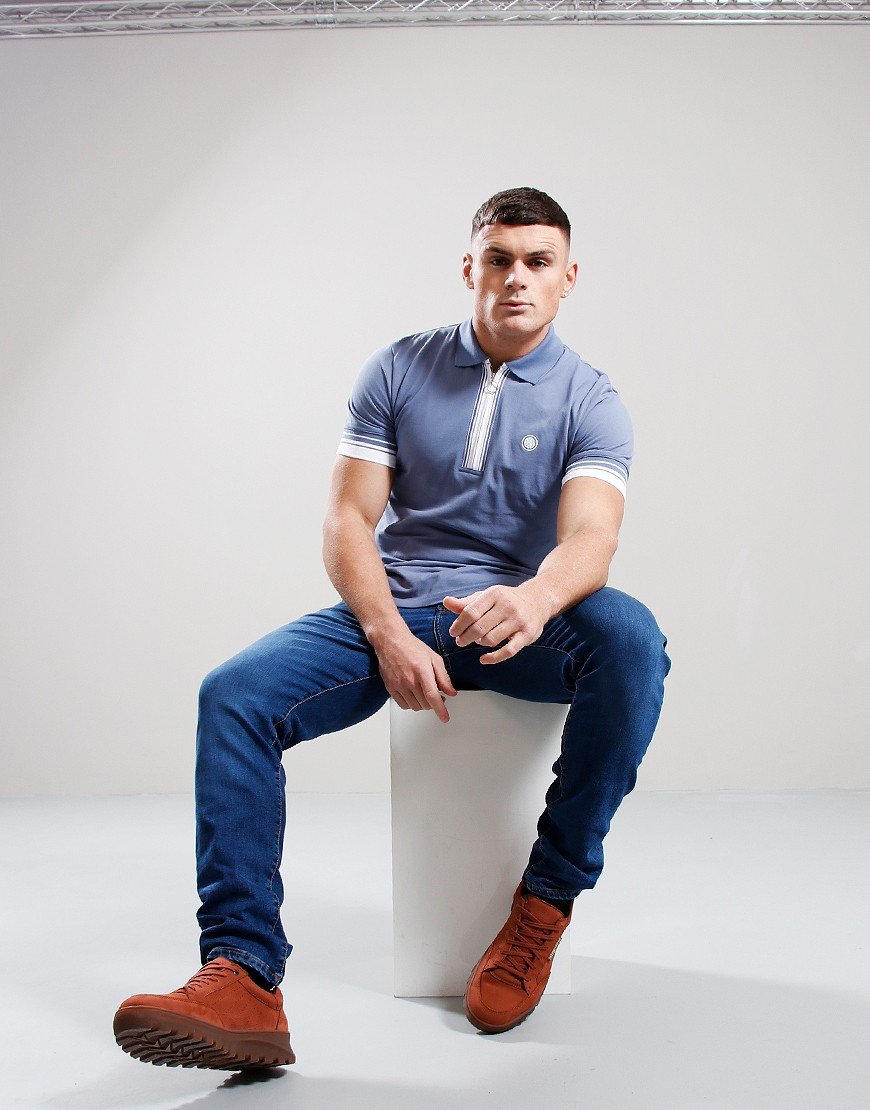 Pretty Green Finham Zip Neck Polo Shirt Blue