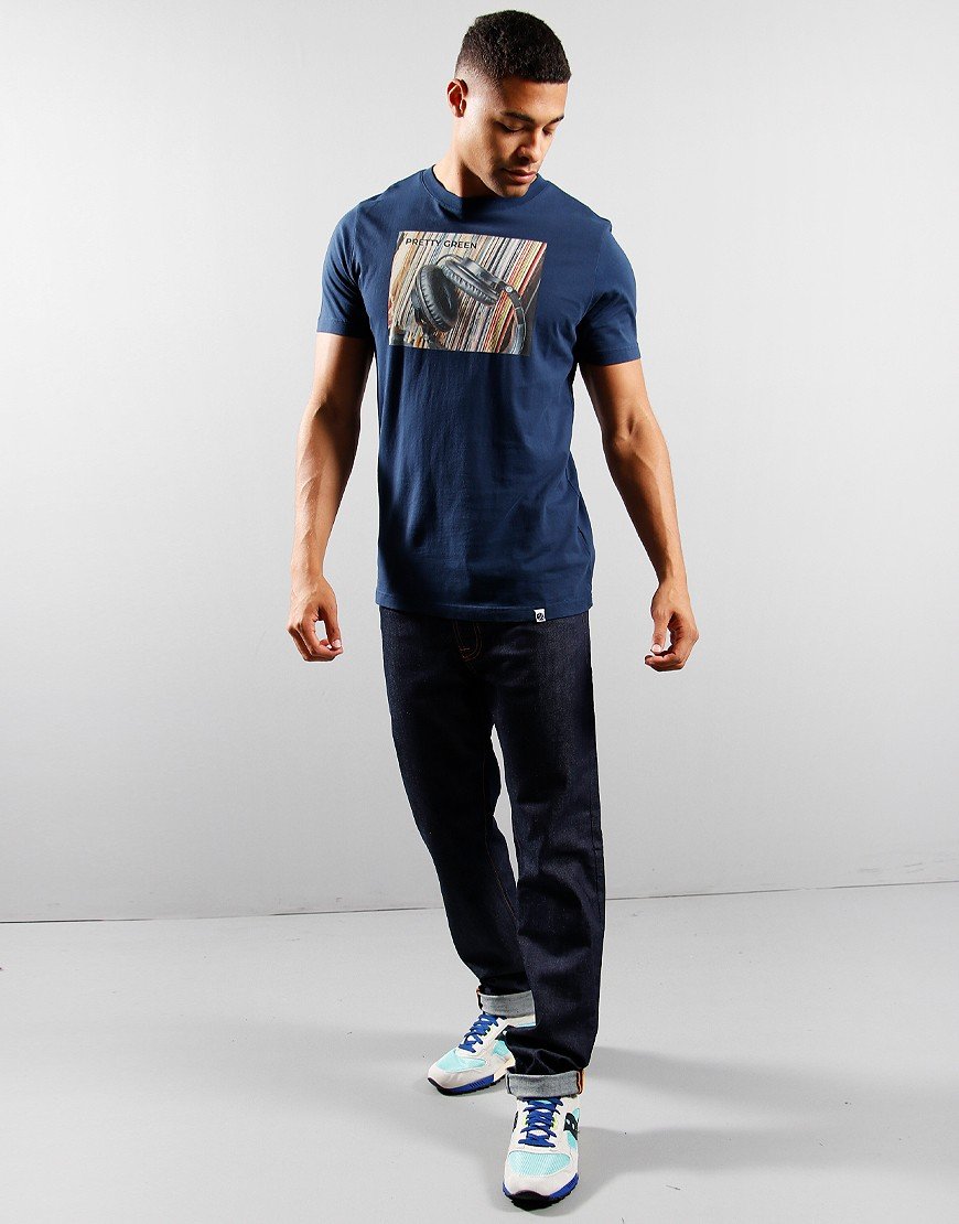 Pretty Green Headphones Photo T-Shirt Navy 