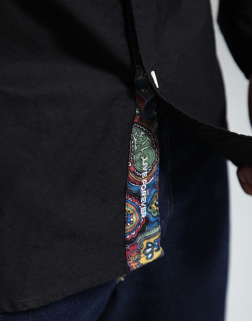 Pretty Green House Paisley Oxford Long Sleeve Shirt Black