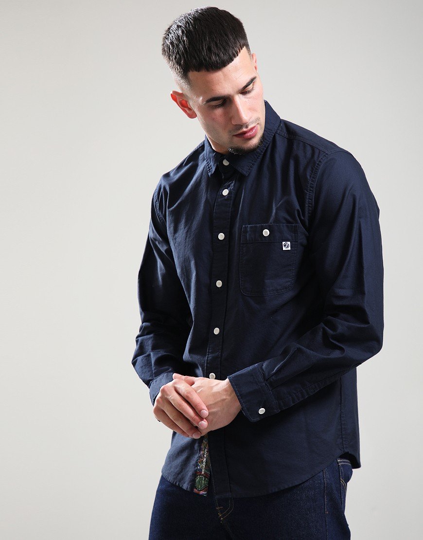 Pretty Green House Paisley Oxford Long Sleeve Shirt Navy