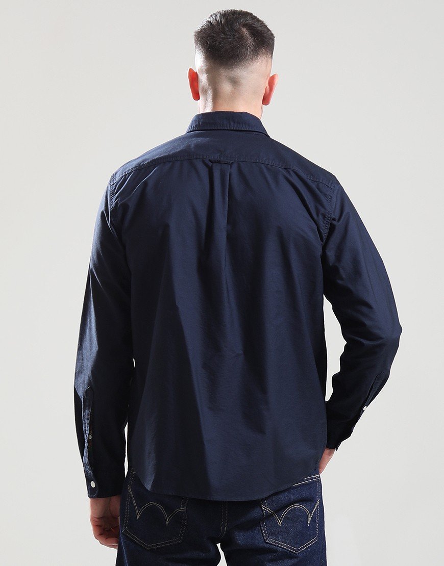 Pretty Green House Paisley Oxford Long Sleeve Shirt Navy