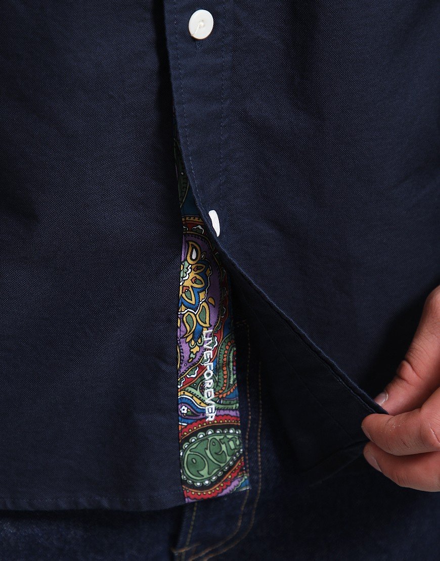 Pretty Green House Paisley Oxford Long Sleeve Shirt Navy