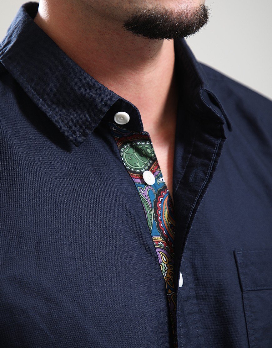 Pretty Green House Paisley Oxford Long Sleeve Shirt Navy