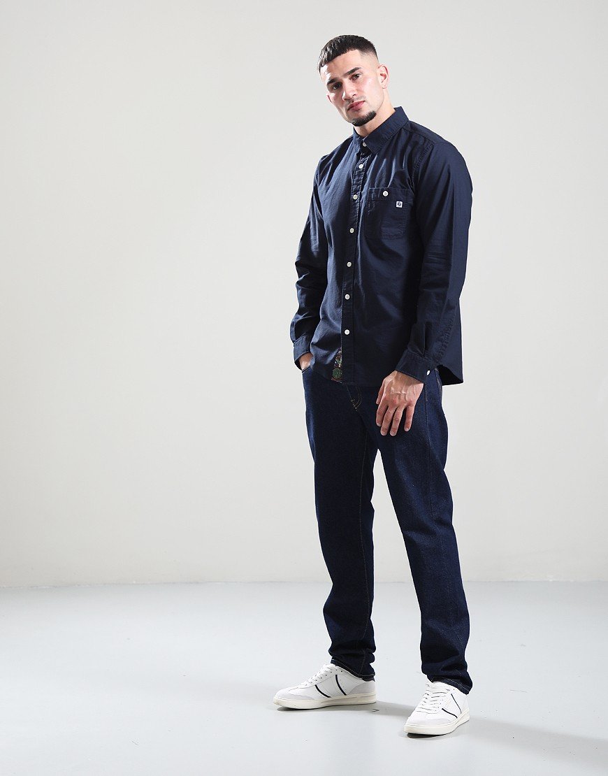 Pretty Green House Paisley Oxford Long Sleeve Shirt Navy