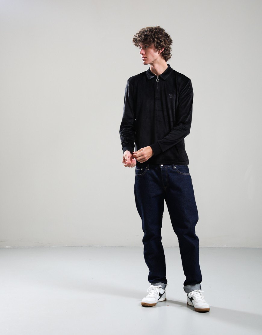 Pretty Green Kennedy Velour Polo Shirt Black