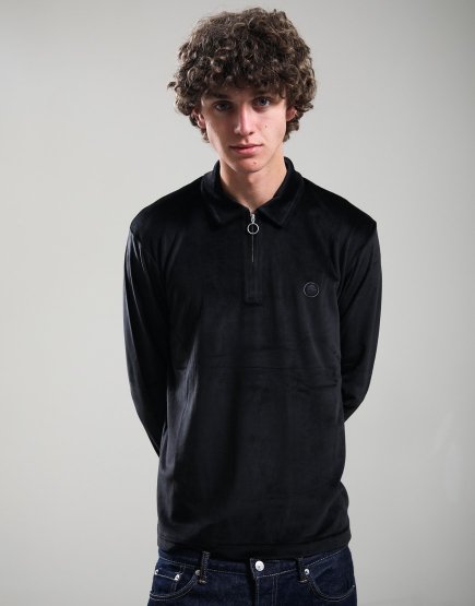 Pretty Green Kennedy Velour Polo Shirt Black