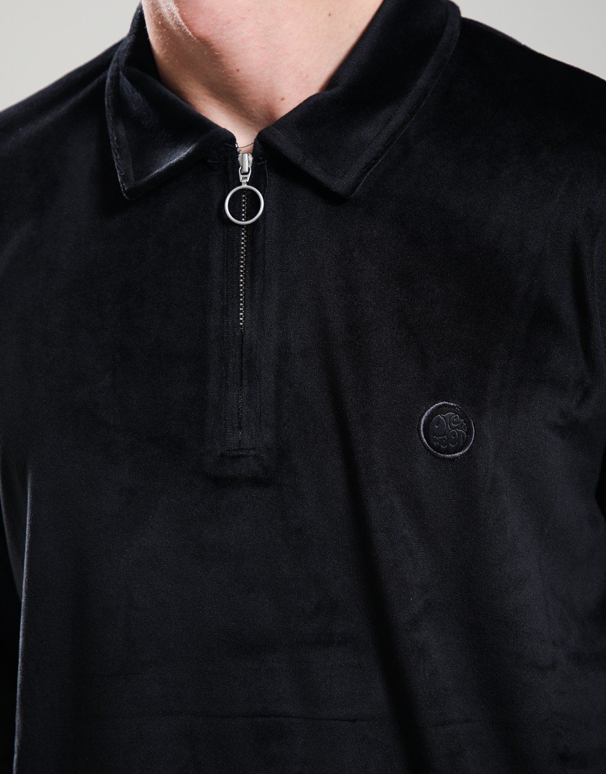 Pretty Green Kennedy Velour Polo Shirt Black
