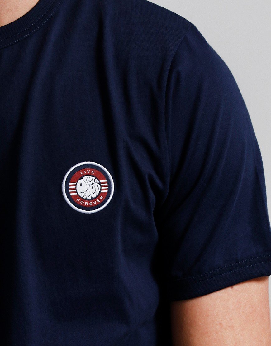 Pretty Green Live Forever Badge T-Shirt Navy