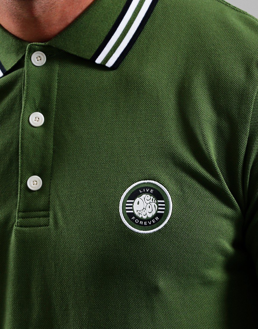 Pretty Green Live Forever Tipped Polo Shirt Green