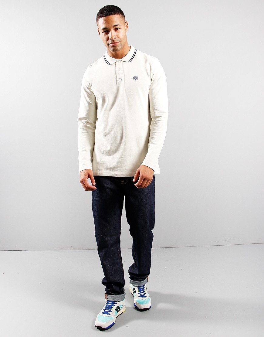 Pretty Green Long Sleeve Barton Polo Shirt Light Grey 