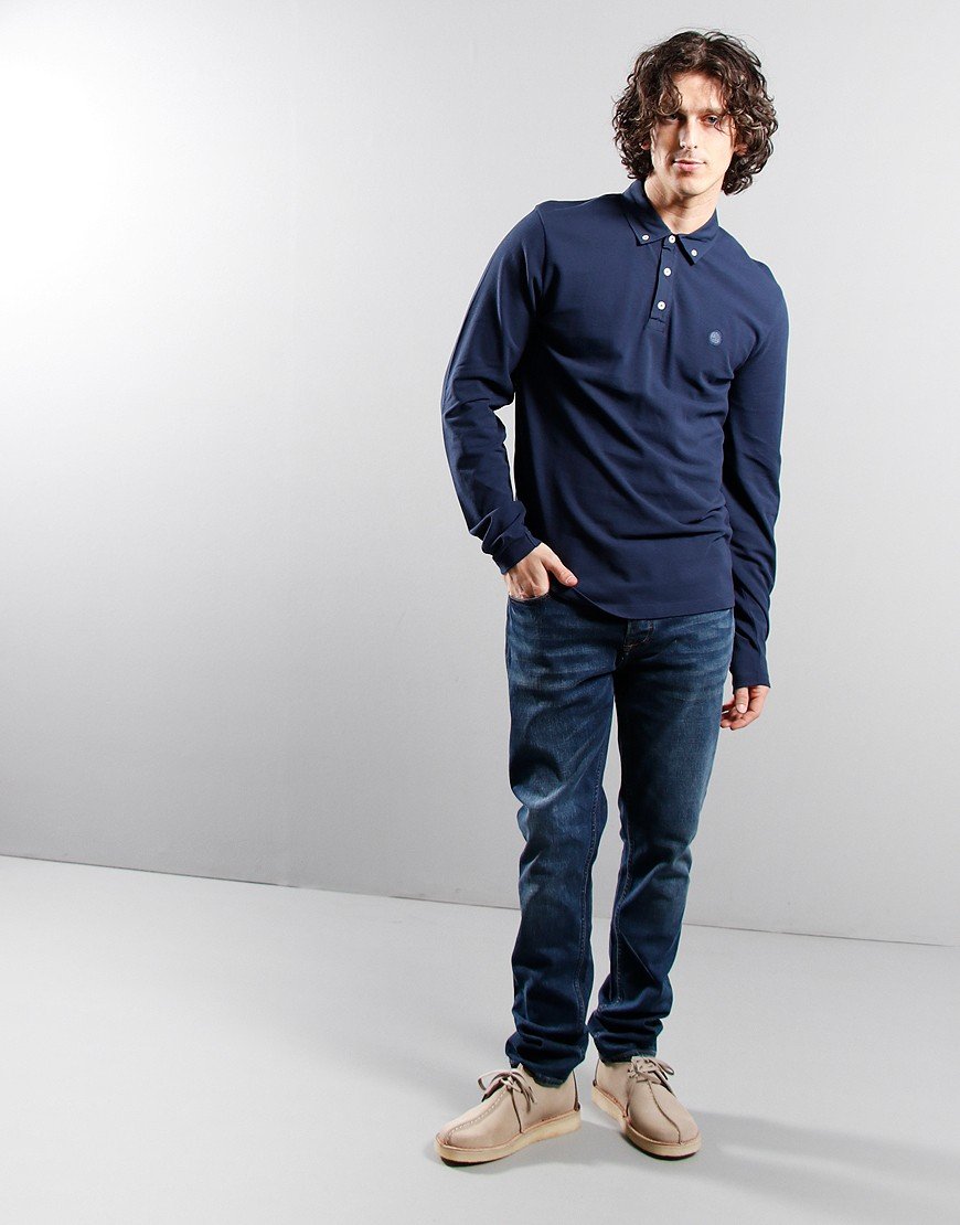 Pretty Green Pop Long Sleeve Polo Shirt Navy