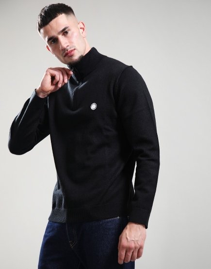 Pretty Green Merino 1/4 Zip Knit Black