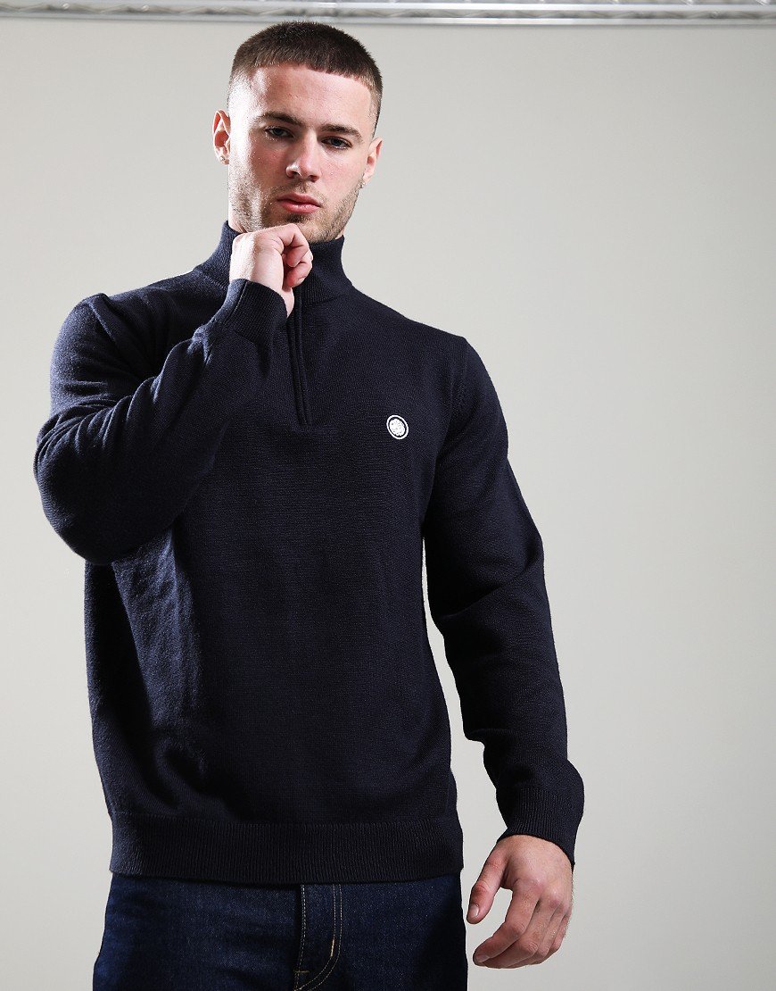 Pretty Green Merino 1/4 Zip Knit Navy