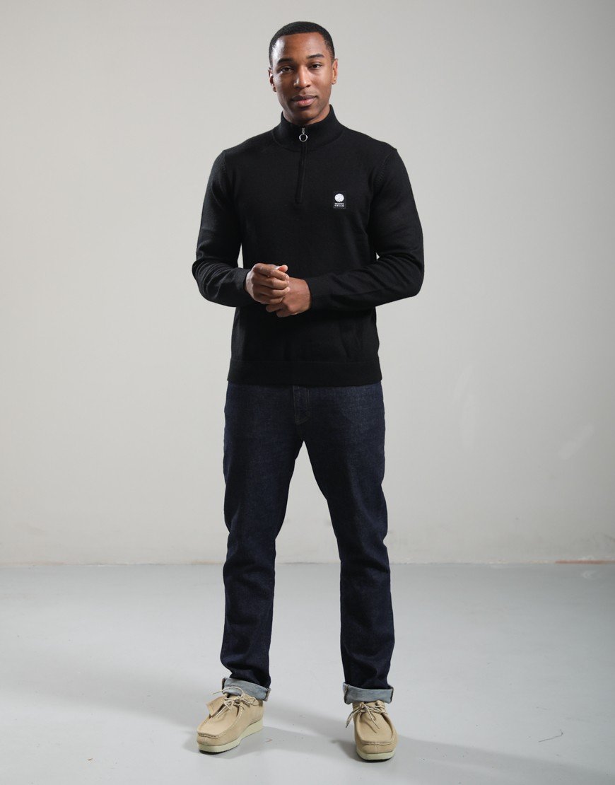 Pretty Green Merino Blend 1/4 Zip Knit Black