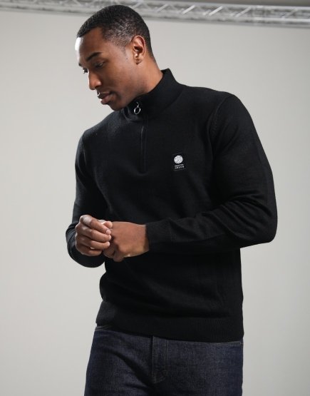 Pretty Green Merino Blend 1/4 Zip Knit Black