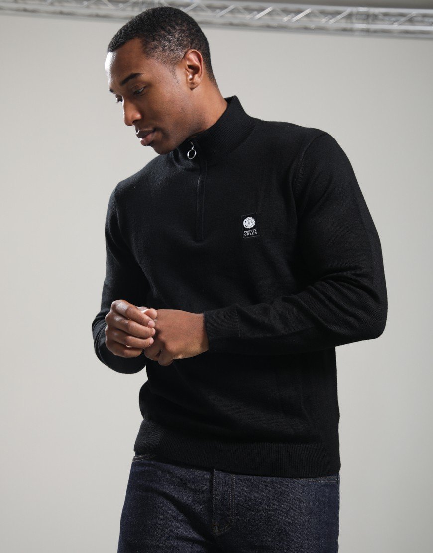 Pretty Green Merino Blend 1/4 Zip Knit Black