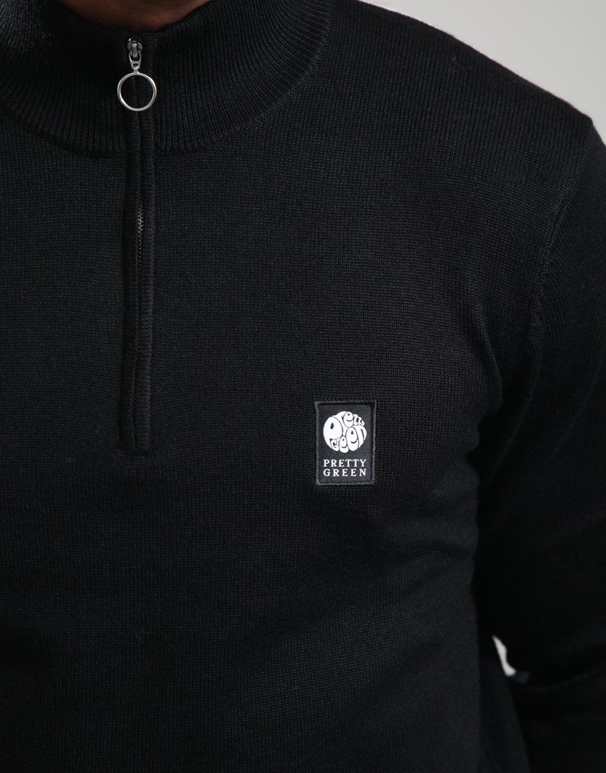 Pretty Green Merino Blend 1/4 Zip Knit Black