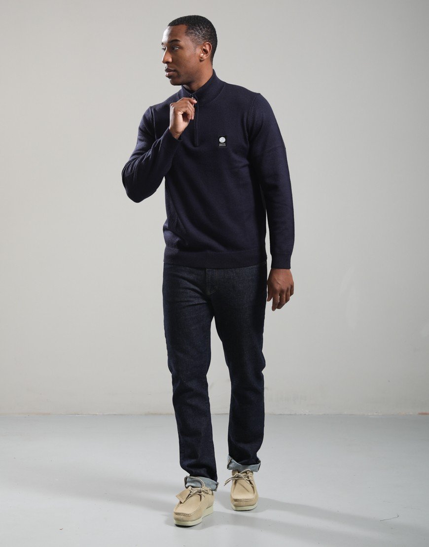 Pretty Green Merino Blend 1/4 Zip Knit Navy
