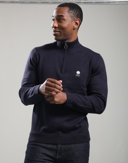 Pretty Green Merino Blend 1/4 Zip Knit Navy