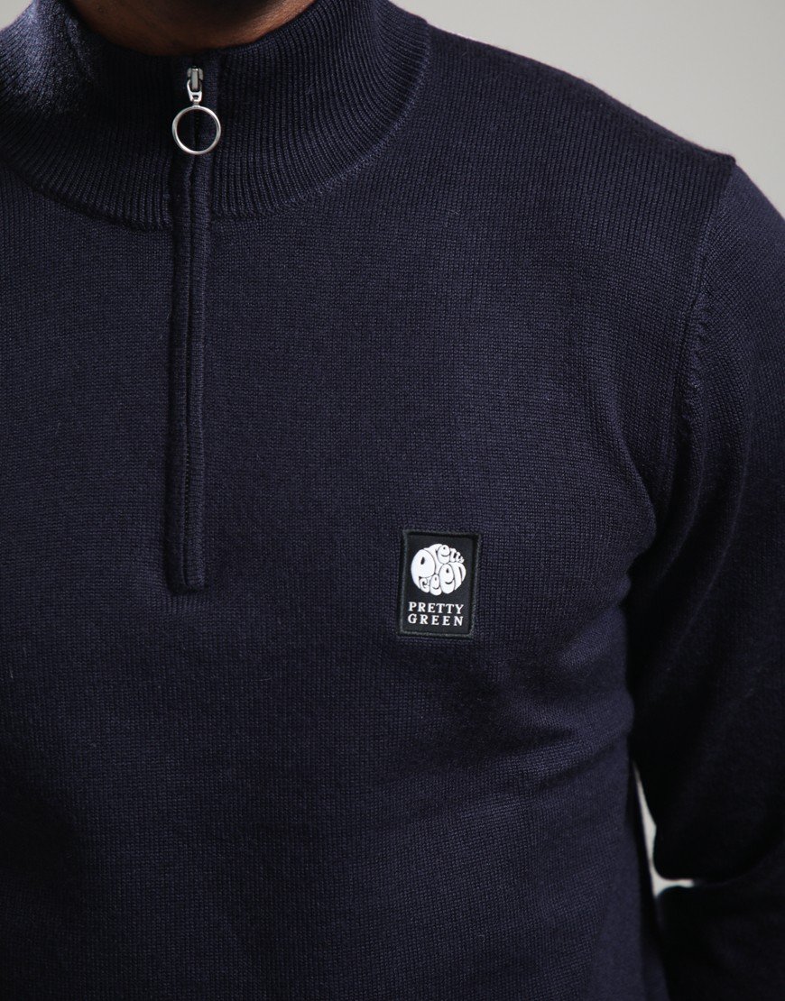 Pretty Green Merino Blend 1/4 Zip Knit Navy