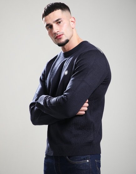 Pretty Green Merino Blend Crew Knit Navy