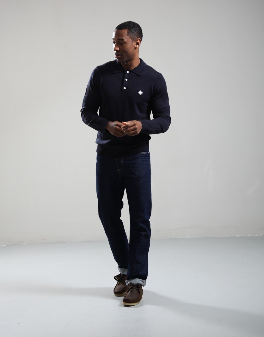 Pretty Green Merino Blend Polo Shirt Navy