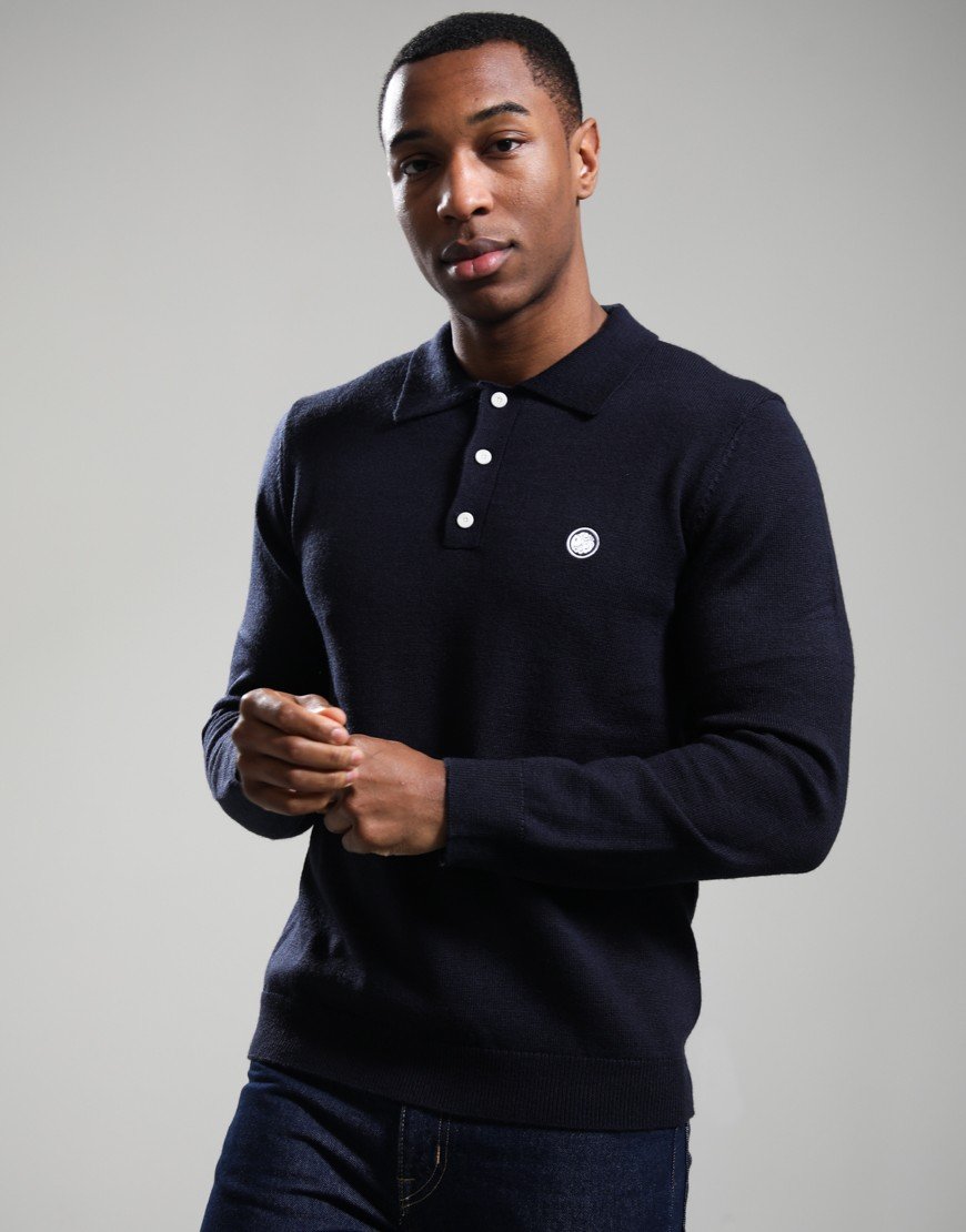 Pretty Green Merino Blend Polo Shirt Navy