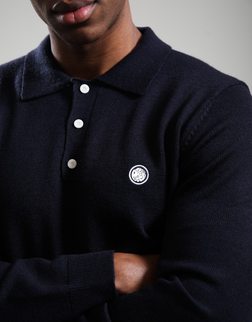 Pretty Green Merino Blend Polo Shirt Navy