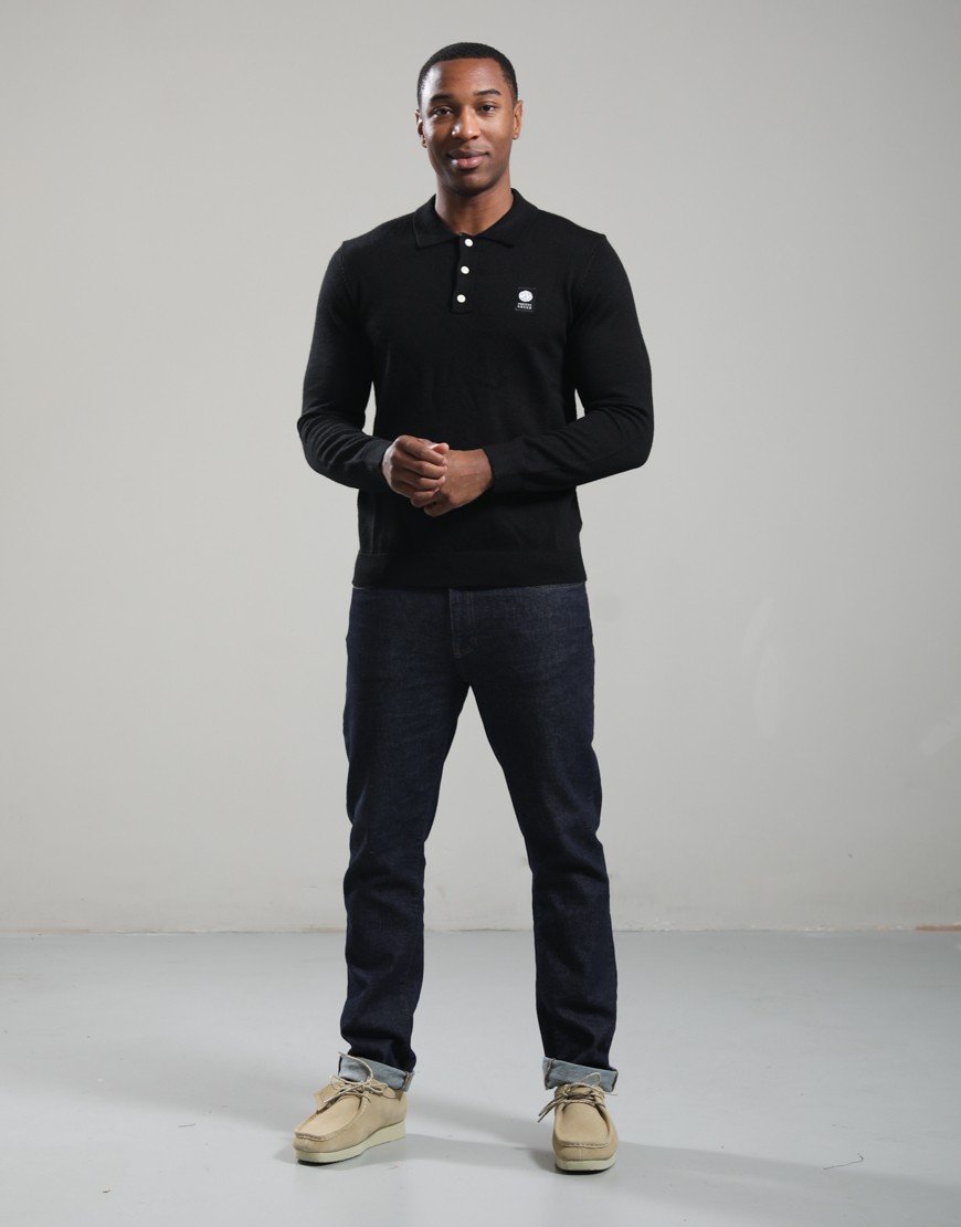 Pretty Green Merino Blend Polo Knit Black