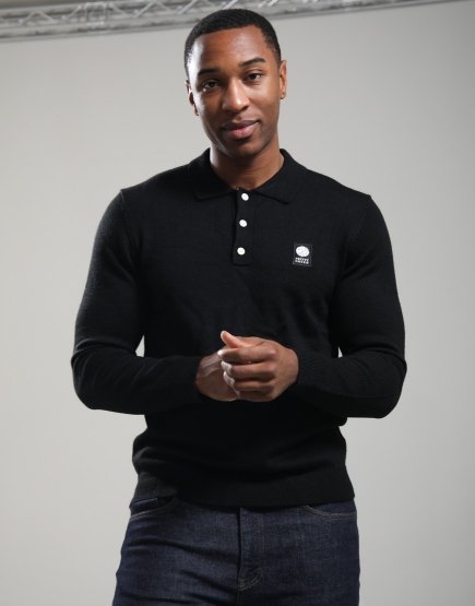 Pretty Green Merino Blend Polo Knit Black