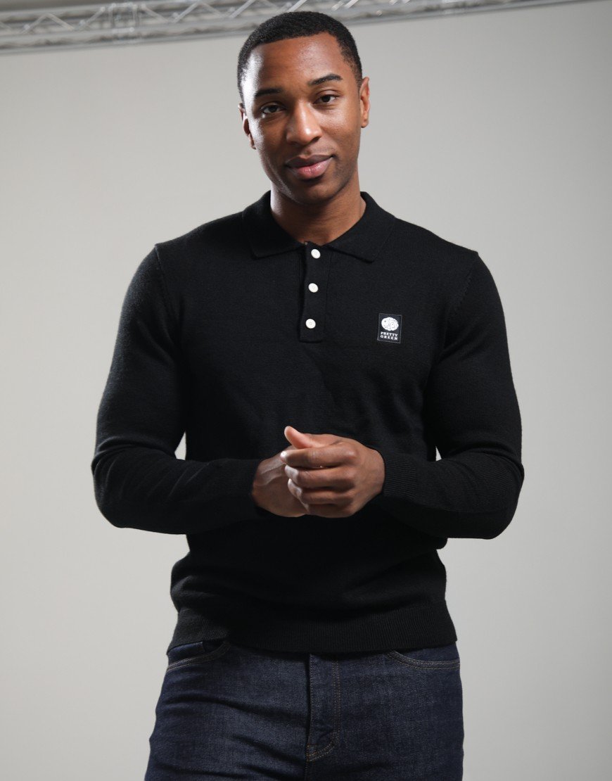 Pretty Green Merino Blend Polo Knit Black