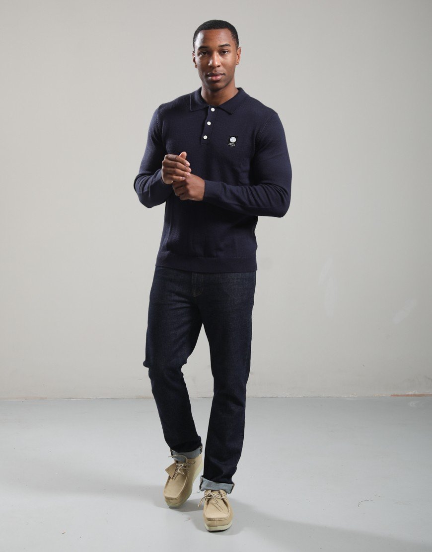 Pretty Green Merino Blend Polo Knit Navy