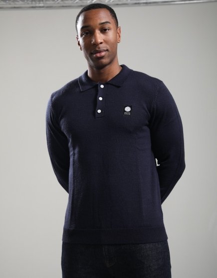 Pretty Green Merino Blend Polo Knit Navy